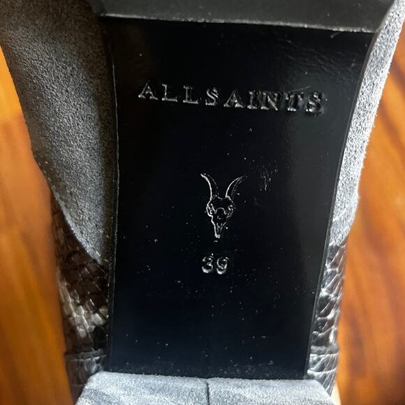 ALL SAINTS Sahara Snakeskin Embossed Suede Bootie Size 39 gray  NEW - Picture 8 of 9